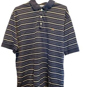 Tommy Hilfiger Navy and Gold and White Striped Polo Shirt Men’s L